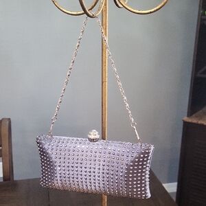 Grey Bead Studded Clutch Purse